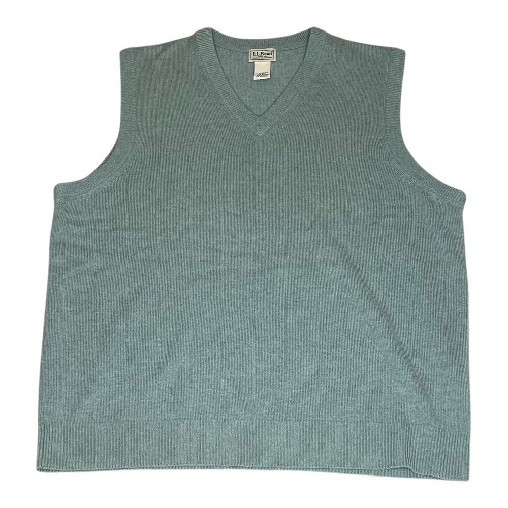 LL Bean Mens XL Sage Green 100% Lambswool V-Neck Sweater Vest‎ 264791